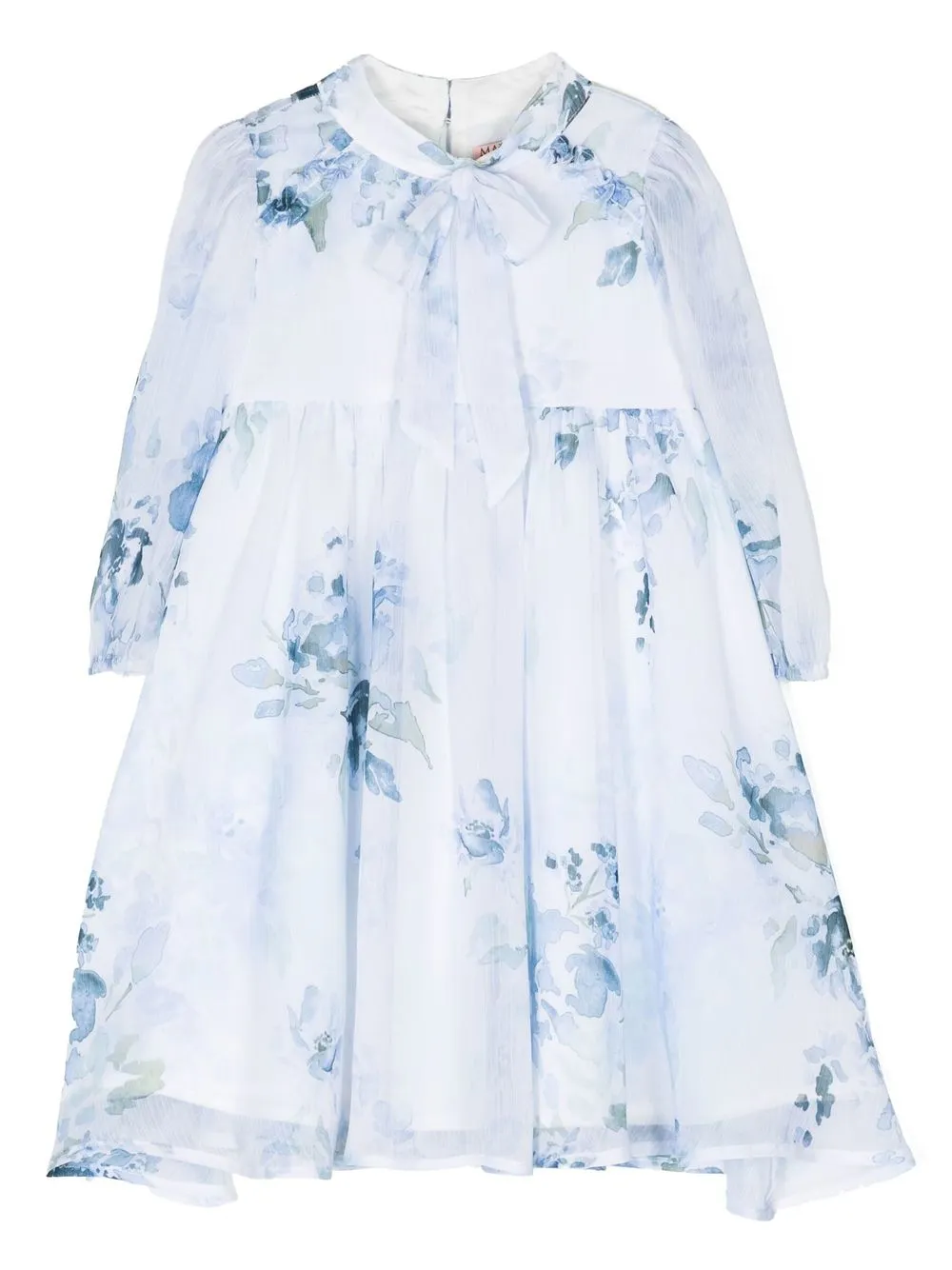 

MARCHESA NOTTE MINI pussy-bow collar floral dress - Blue