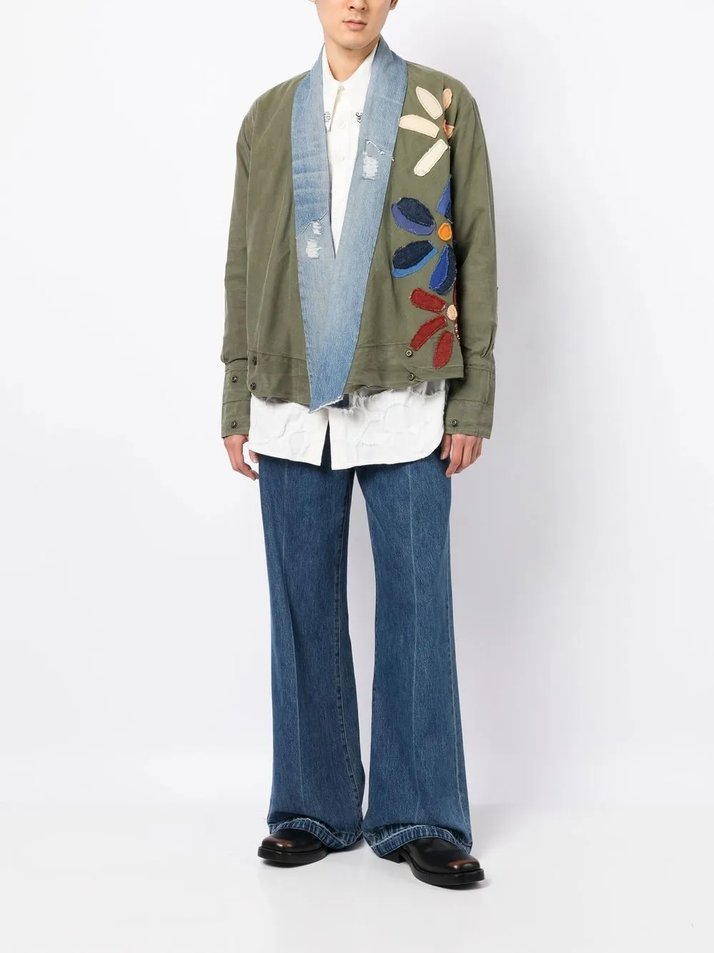 Greg Lauren Jas met bloemenpatch - Groen