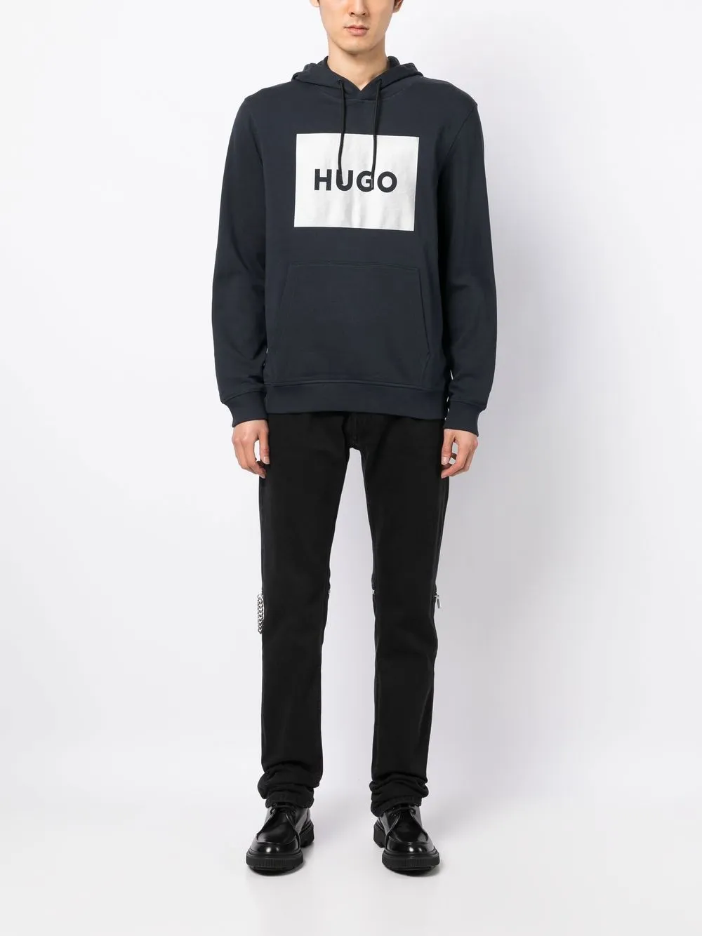 HUGO Hoodie met logoprint - Blauw