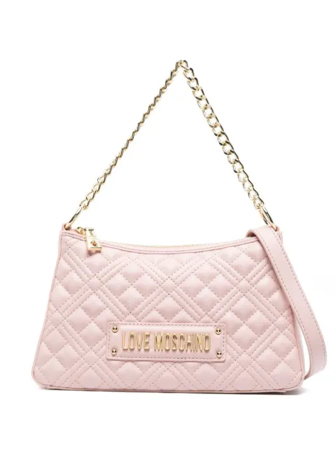 Love Moschino logo plaque quilted shoulder bag WOMEN