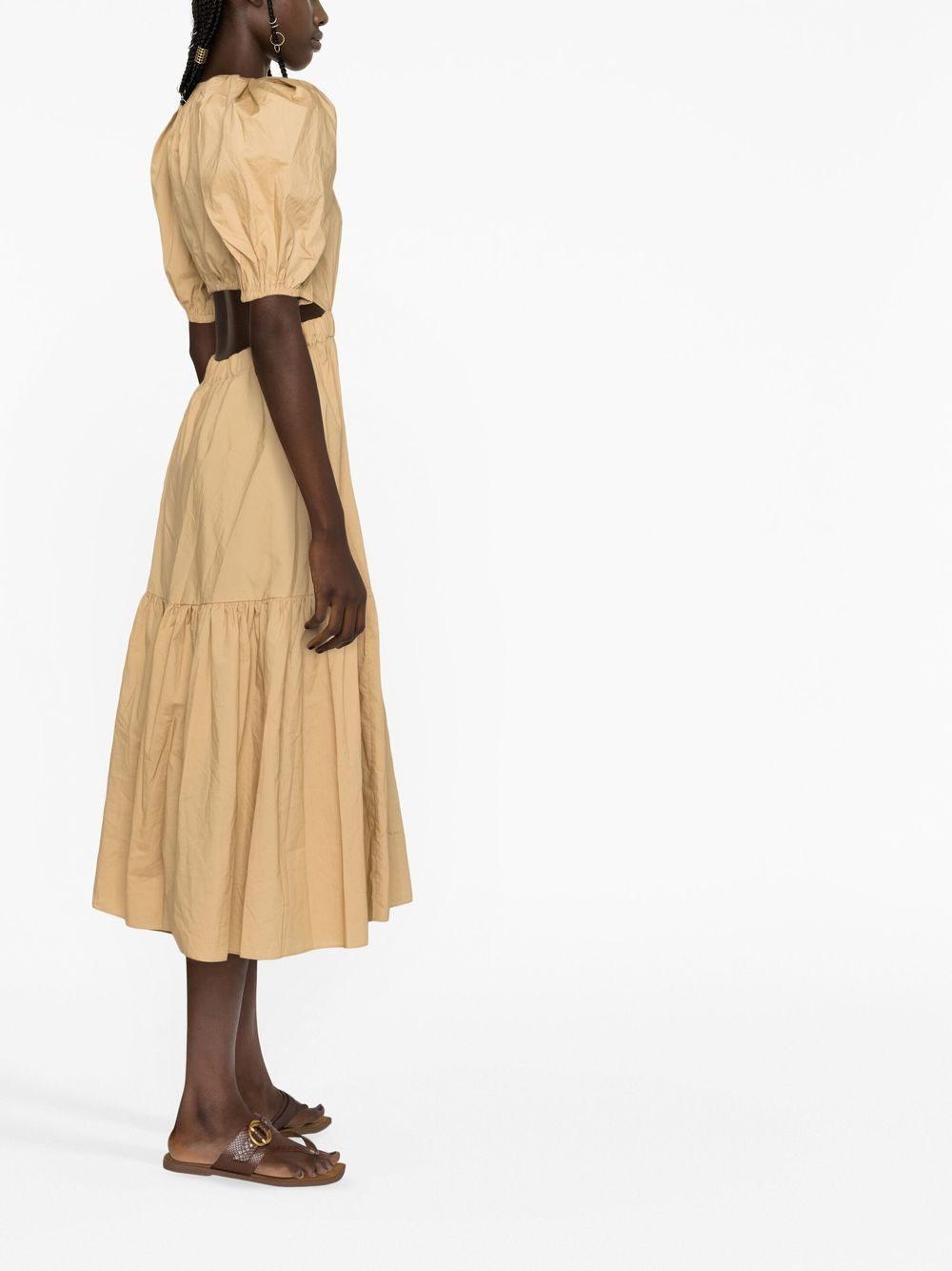 Ulla Johnson Claire Puff-sleeve Tiered Midi Poplin Dress In Nude | ModeSens