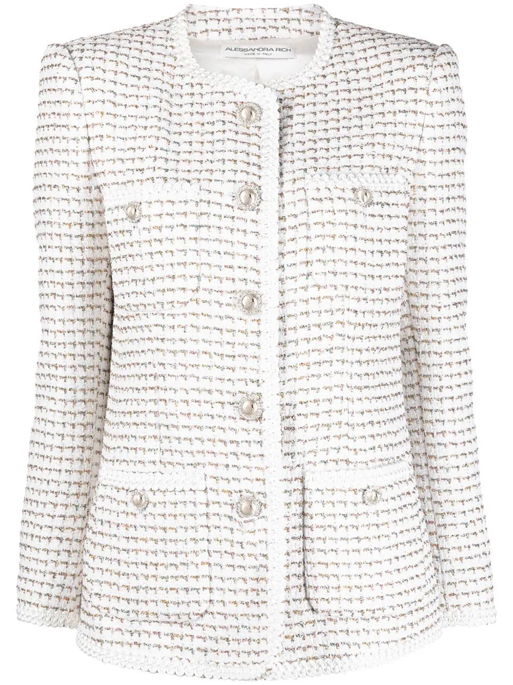Alessandra Rich Lurex Cotton-blend Tweed Blazer In White