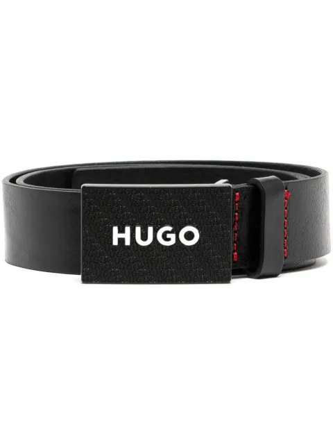 HUGO Cinto de couro com logo na fivela