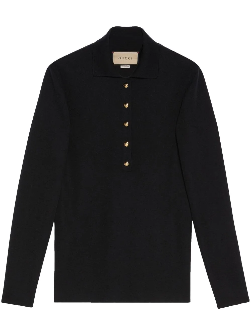 Gucci Cashmere Rib-stitch Polo Top In Black