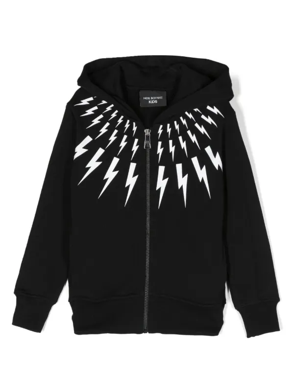 thunderbolt-print zip-up hoodie