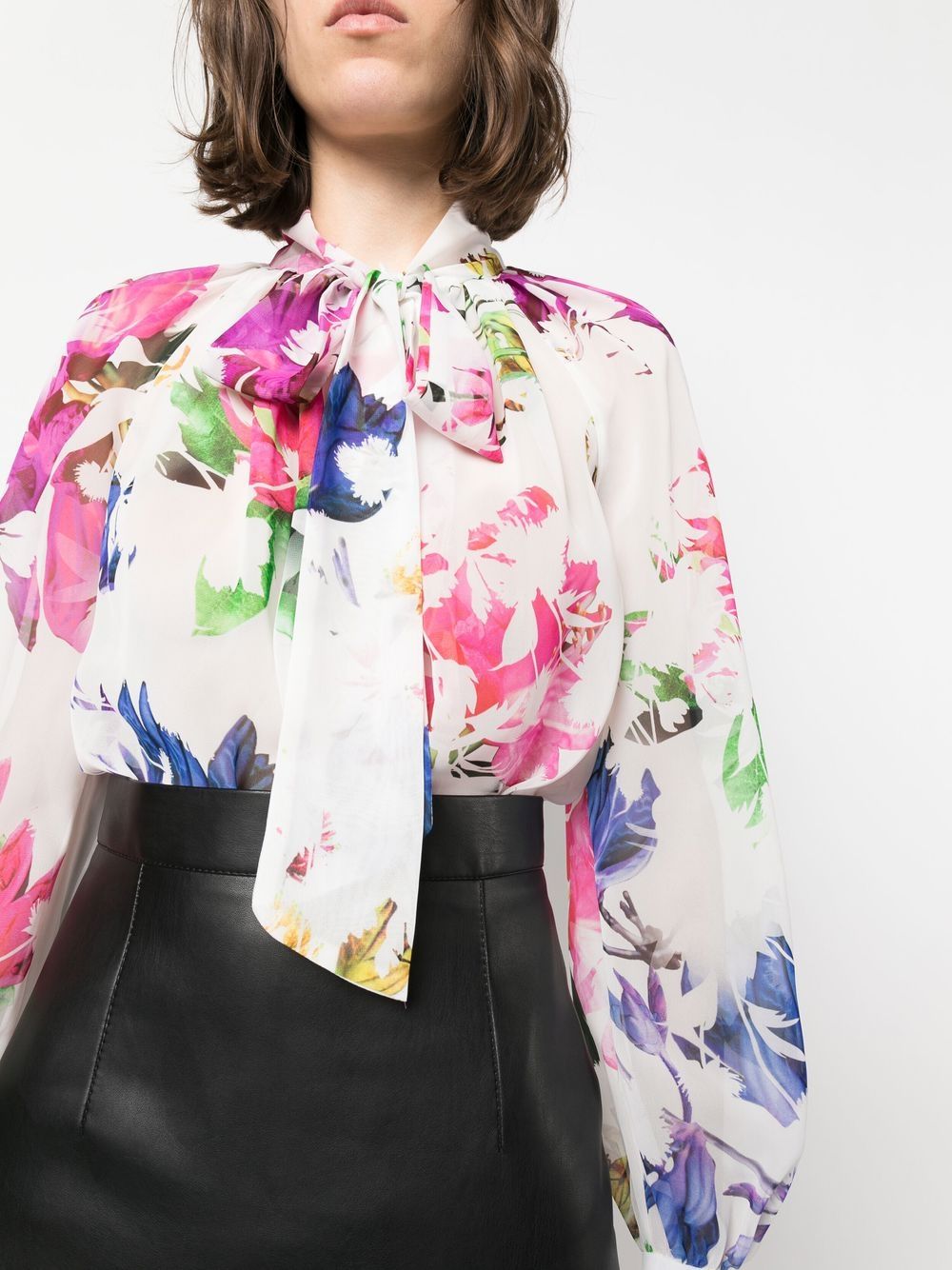 Shop Prabal Gurung Floral Pussy-bow Blouse In Weiss