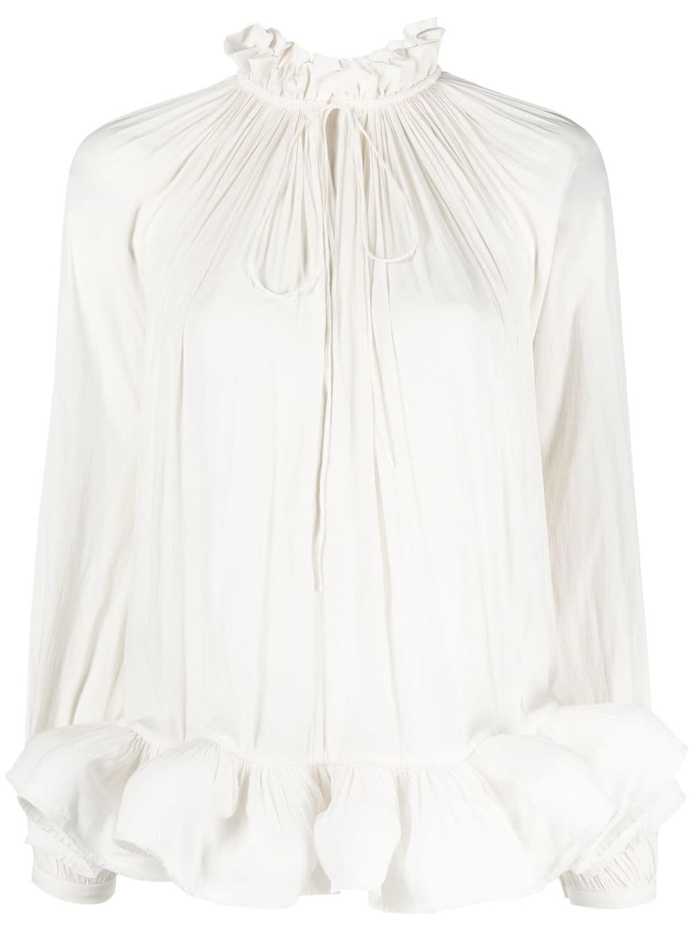 Shop Lanvin Ruffled Pleated Blouse In Nude
