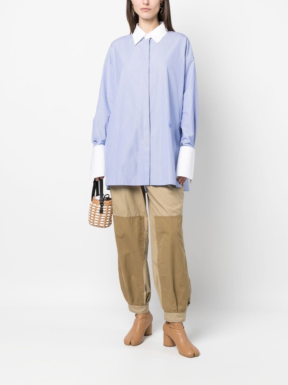 Shop Loewe Contrast-cuff Oversize Shirt In Blue