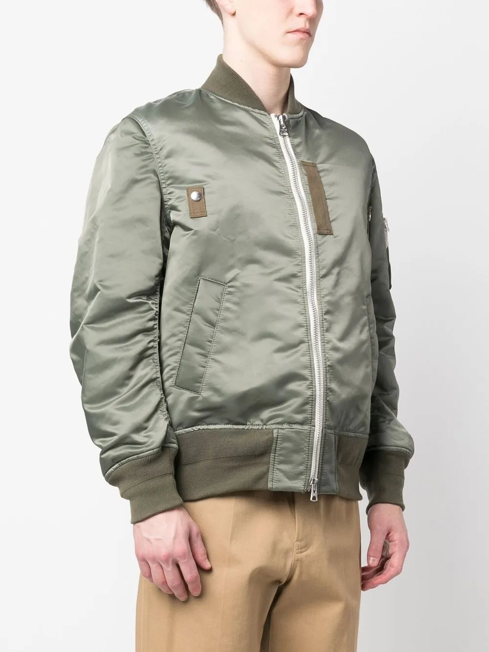 Shop Sacai Baseball-collar Bomber Jacket In Green