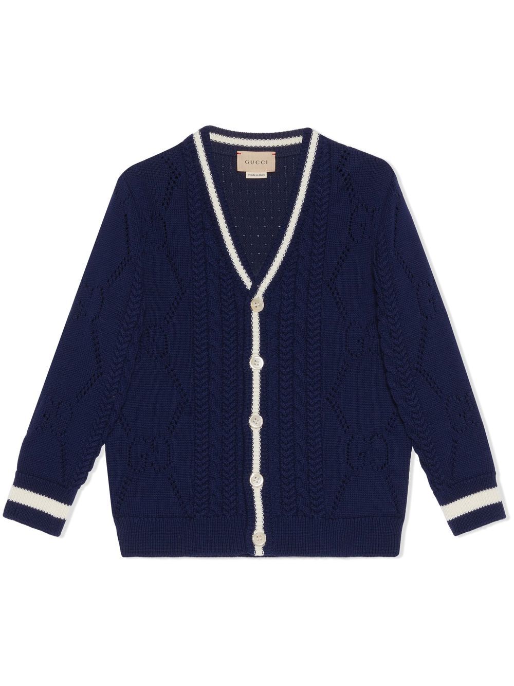 Gucci Kids' Interlocking G Cable-knit Cardigan In Blue