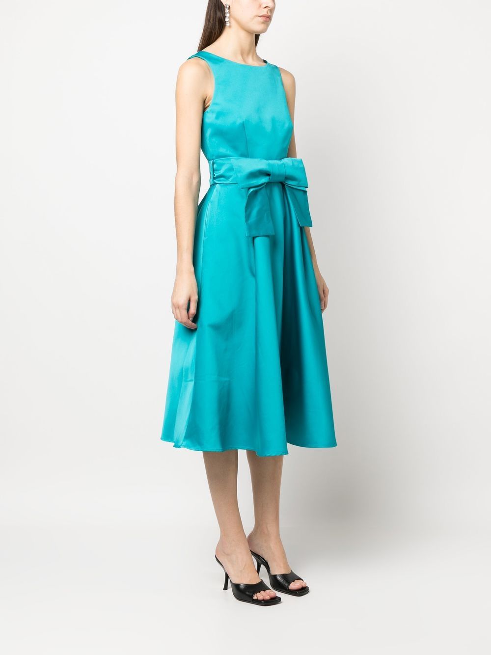 Shop P.a.r.o.s.h Bow-detail Flared Midi Dress In Blue