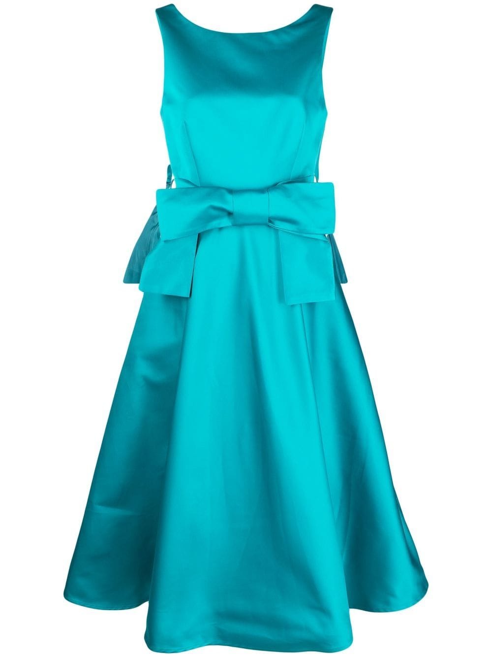 Shop P.a.r.o.s.h Bow-detail Flared Midi Dress In Blue