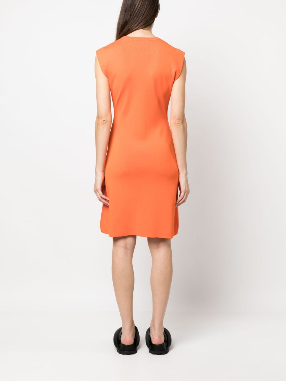 Shop Yves Salomon Fine-ribbed Sleeveless Mini Dress In Orange