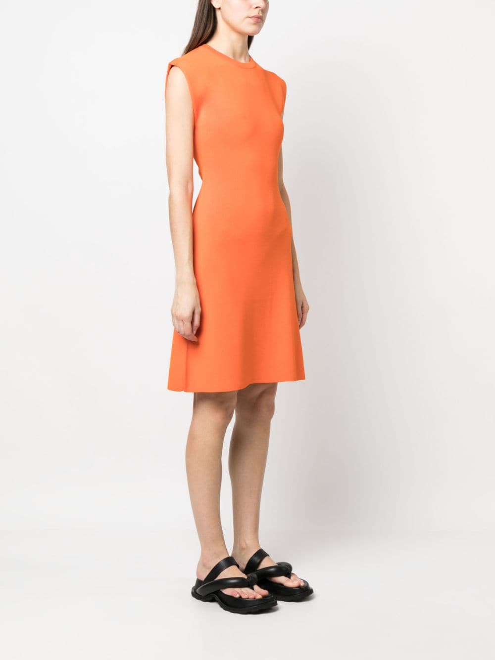 Shop Yves Salomon Fine-ribbed Sleeveless Mini Dress In Orange