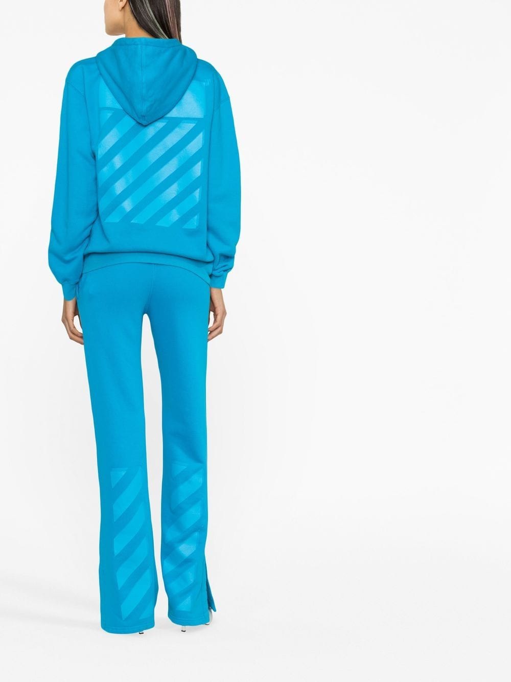 Shop Off-white Diagonal-stripe Drawstring Hoodie In Blue