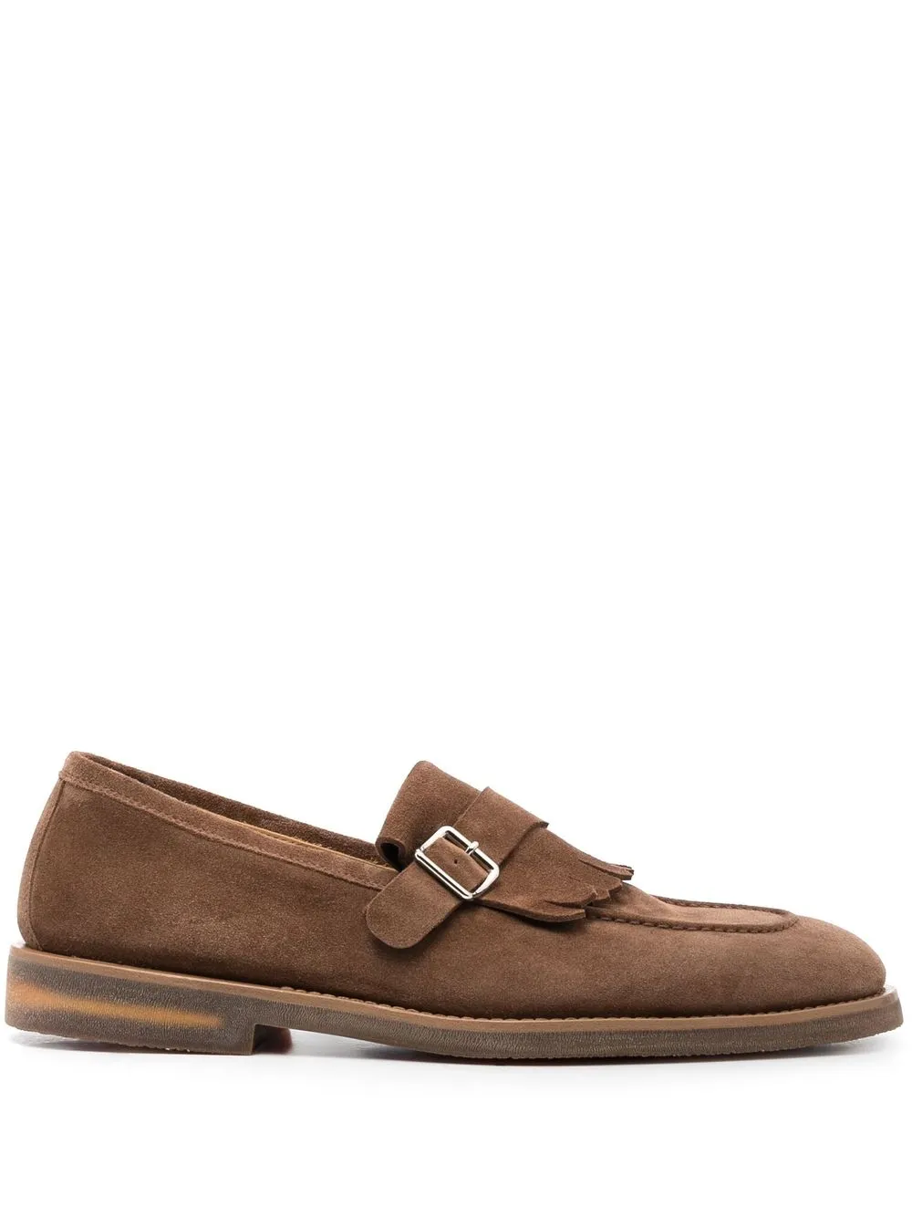 

Brunello Cucinelli suede fringed buckle loafers - Brown