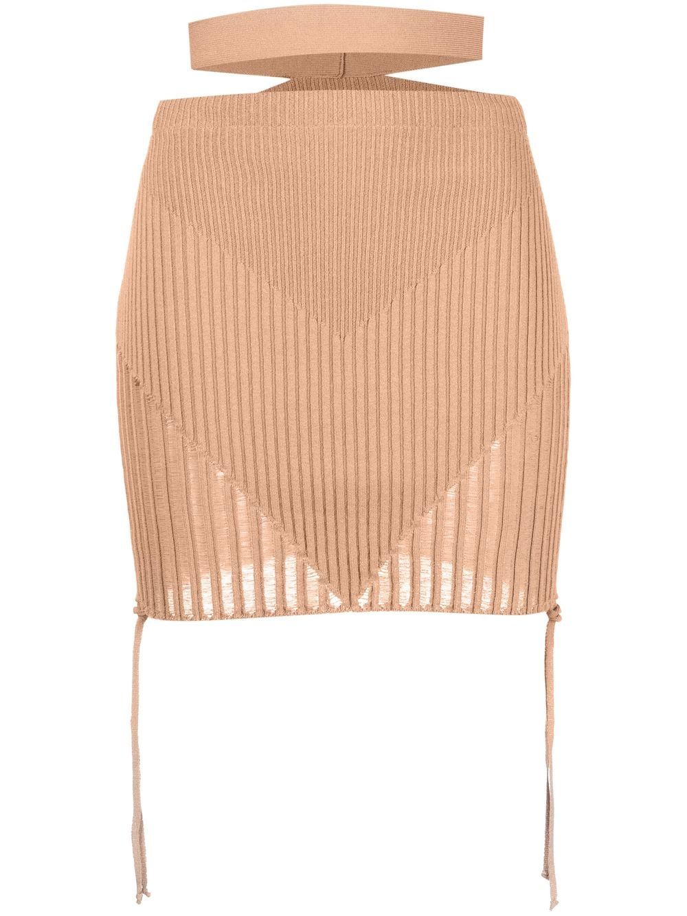Shop Andreädamo Band-waist Knitted Skirt In 中性色