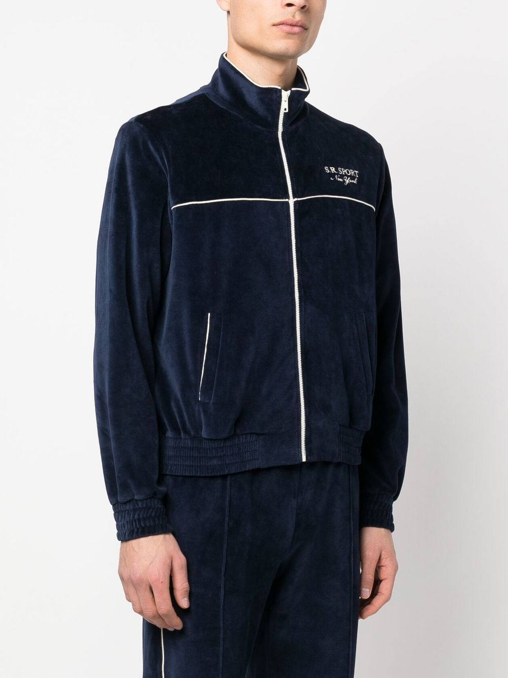 Shop Sporty And Rich Logo-embroidered Zipped Sweatshirt In Blau