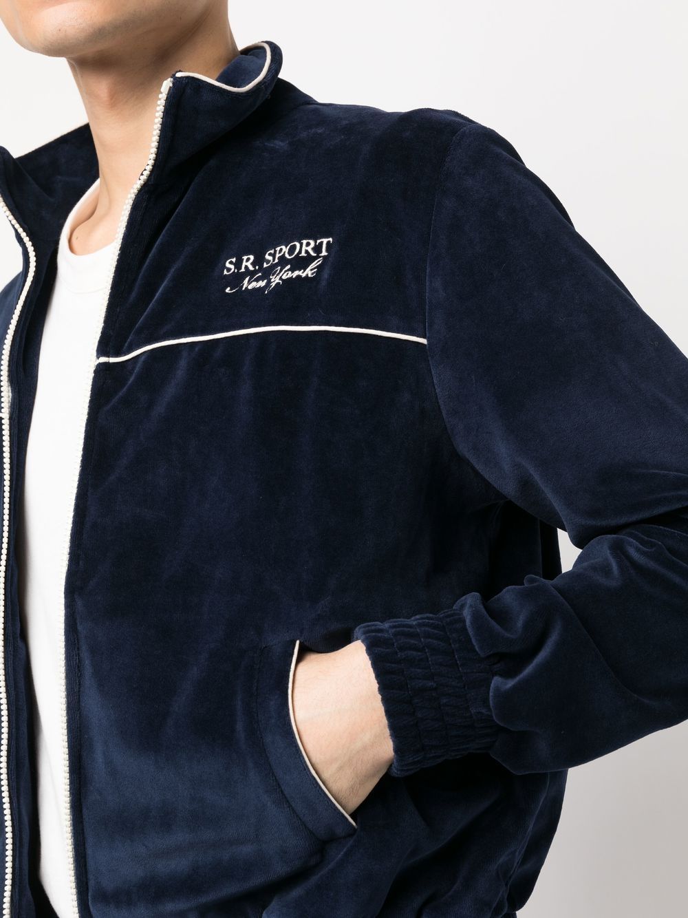 Shop Sporty And Rich Logo-embroidered Zipped Sweatshirt In Blau