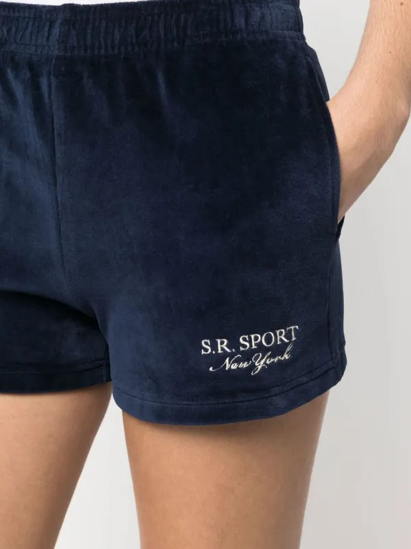Sporty Rich embroidered-logo Velour Shorts Blue FARFETCH PH