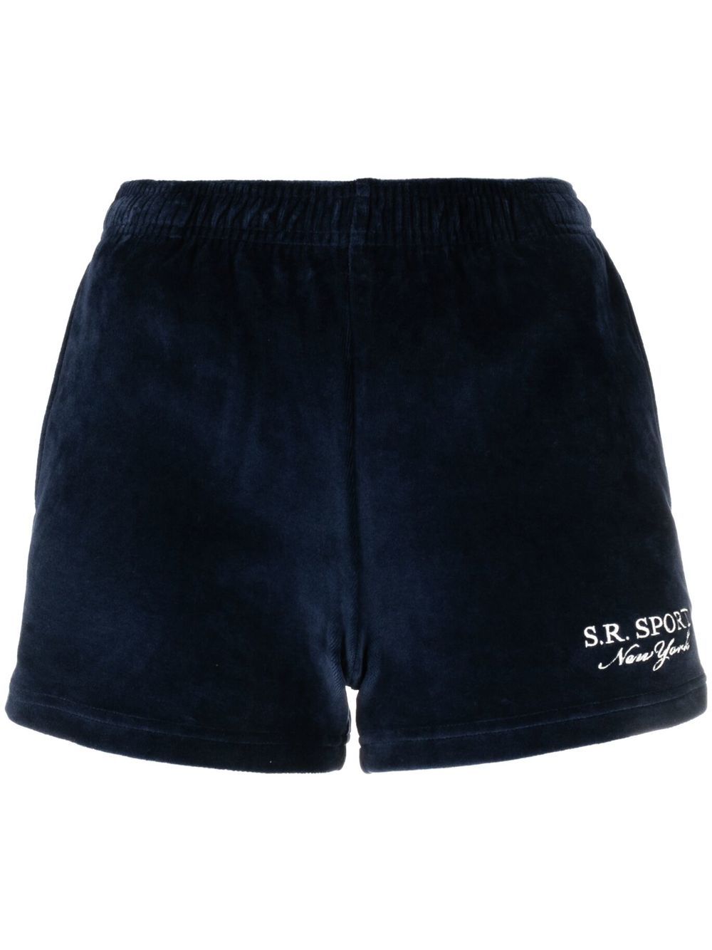 Sporty & Rich embroidered-logo velour shorts - Blue