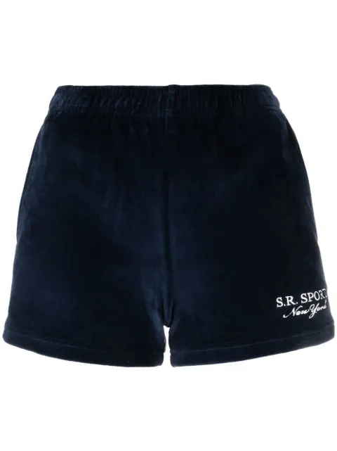 Sporty & Rich embroidered-logo velour shorts