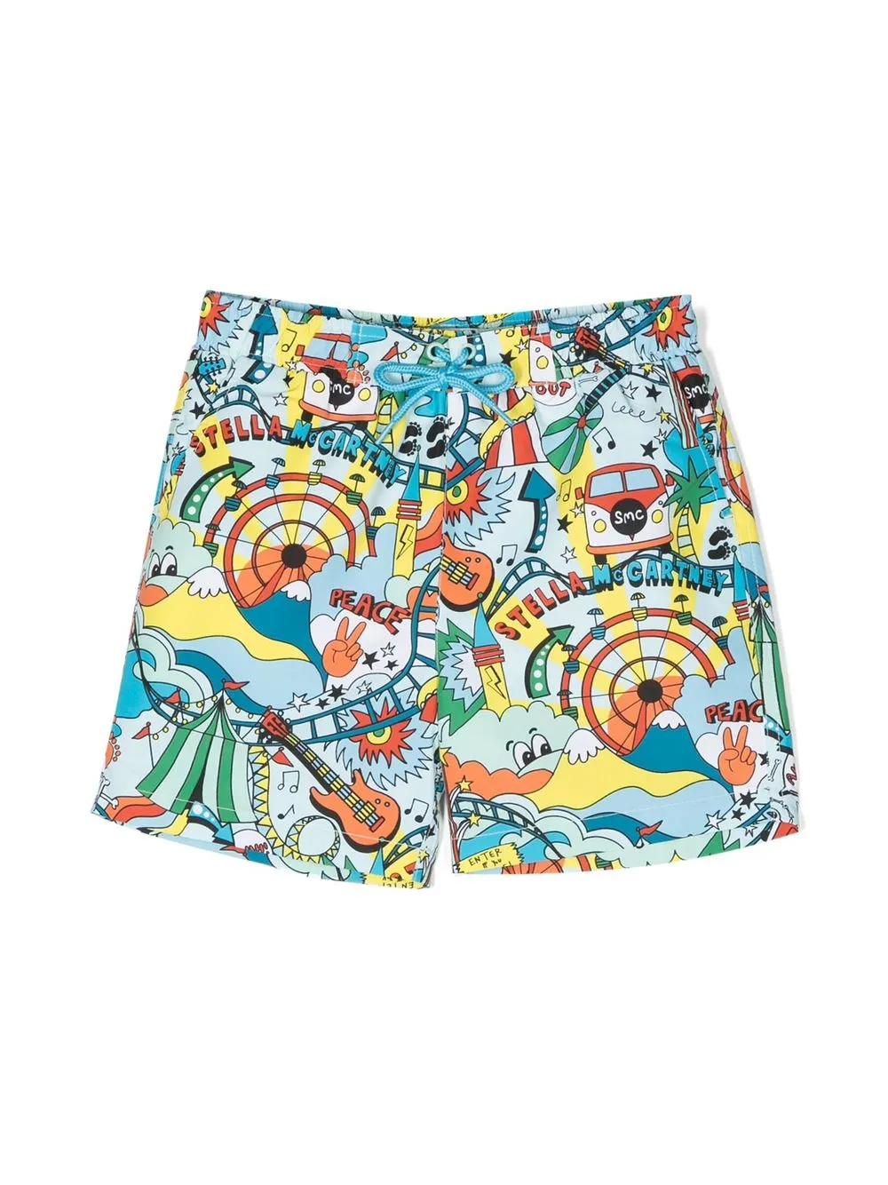 Stella Mccartney Kids' Graphic-print Swim Shorts In Light Blue