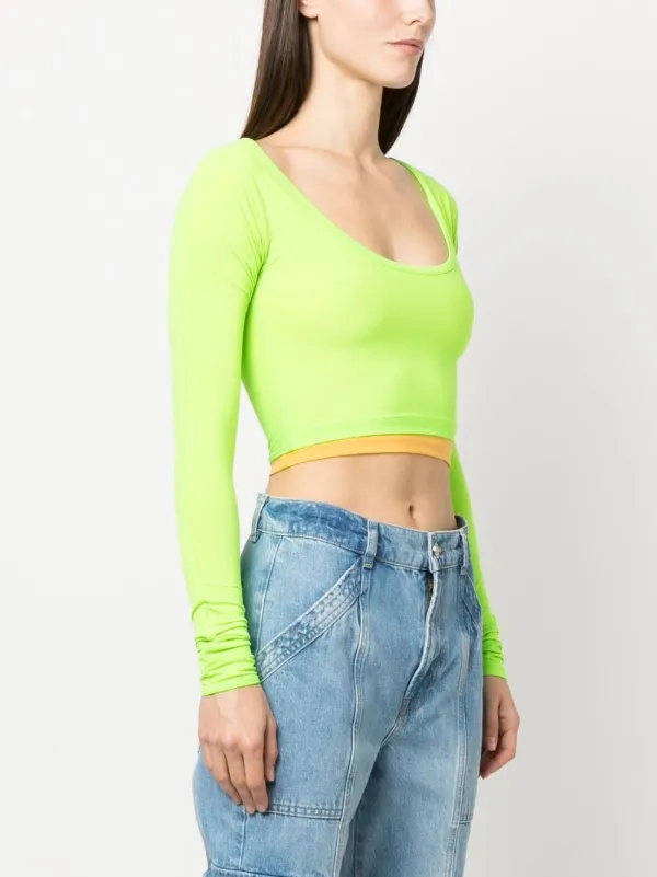 neon green long sleeve crop top