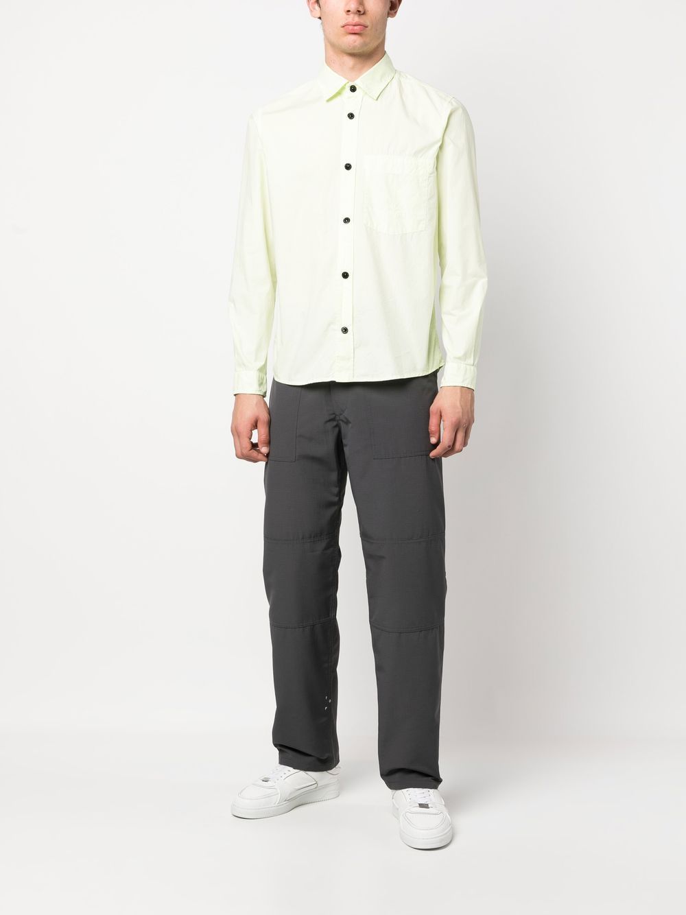 Shop Stone Island Long-sleeve Cotton Shirt In Green