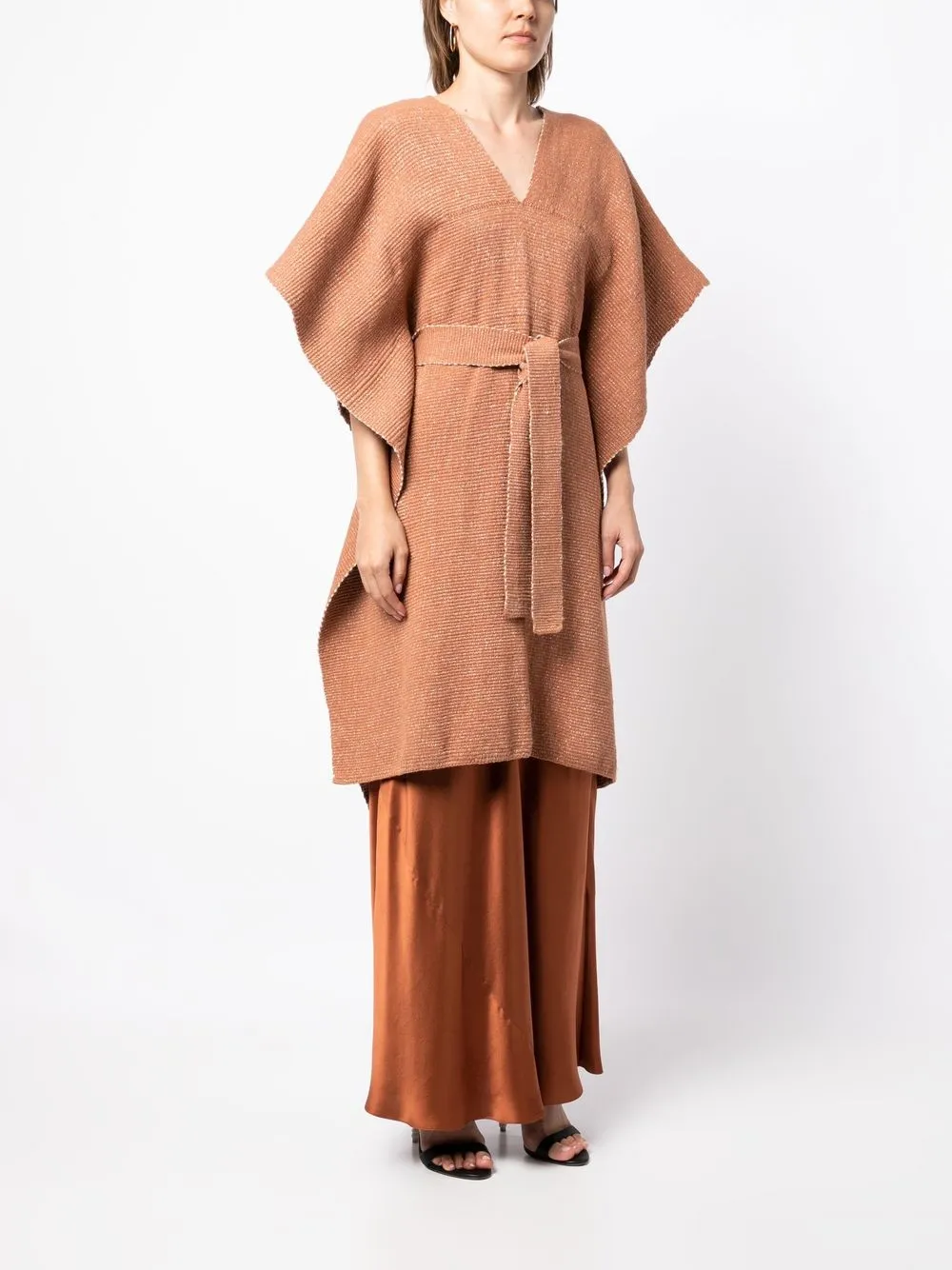 Shop Voz Solid Tied-waist Kaftan In Brown