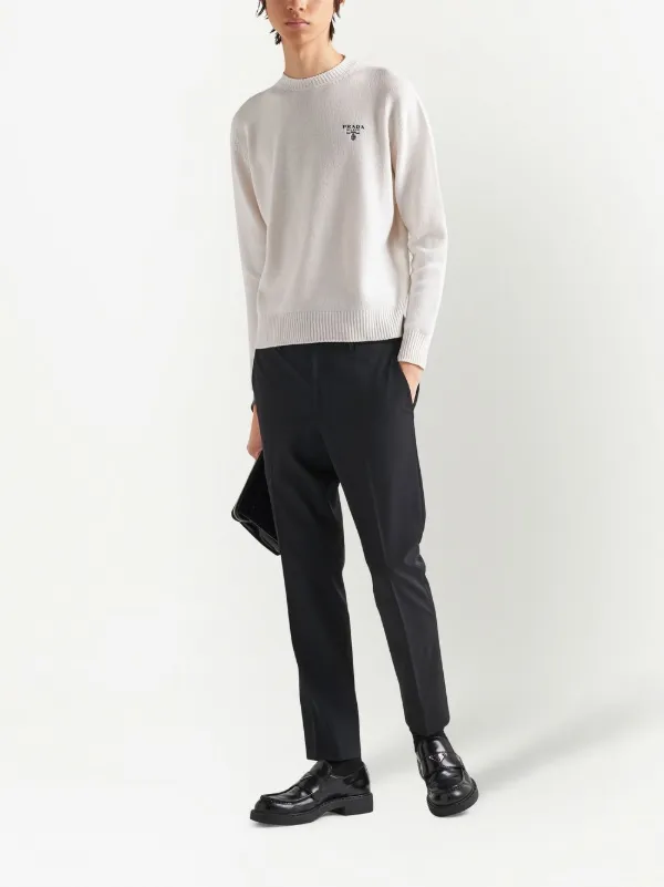 Prada Suéter De Cashmere Com Logo Bordado | Branco | FARFETCH BR