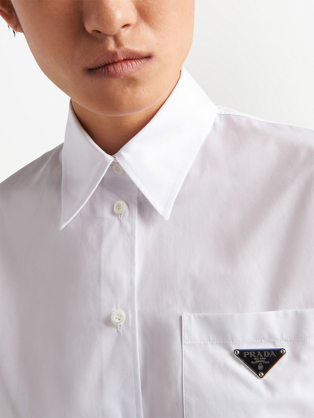 Shop Prada Triangle-logo Poplin Shirt In White