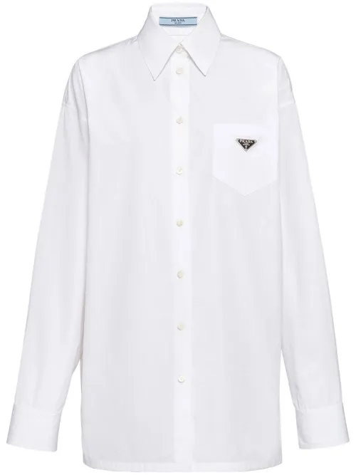 Chemise en popeline à plaque logo - Prada - Modalova