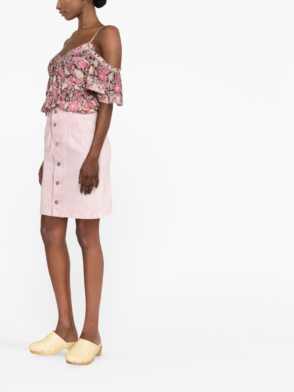Shop Isabel Marant Étoile Off-shoulder Floral-print Cotton Blouse In 粉色