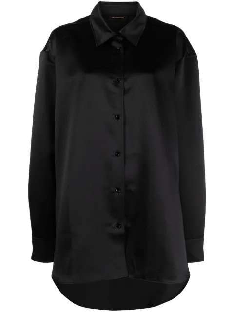 flared long-sleeve satin shirt