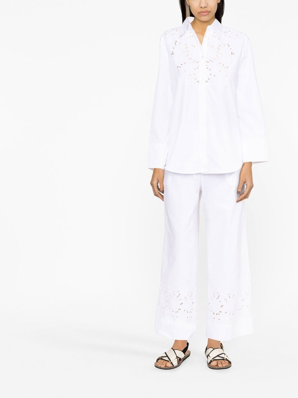 Shop P.a.r.o.s.h Broderie-anglaise Straight-leg Trousers In Weiss