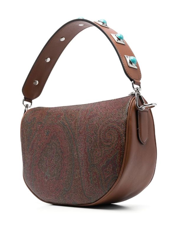 Etro Paisley Medium Shopping Bag With Studs in Brown