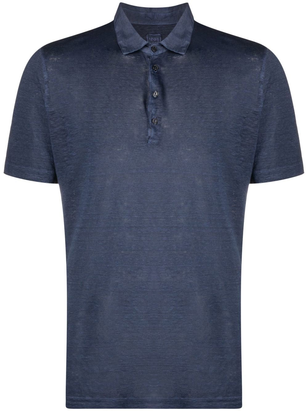 120% Lino Short-sleeved Linen Polo Shirt In Blue