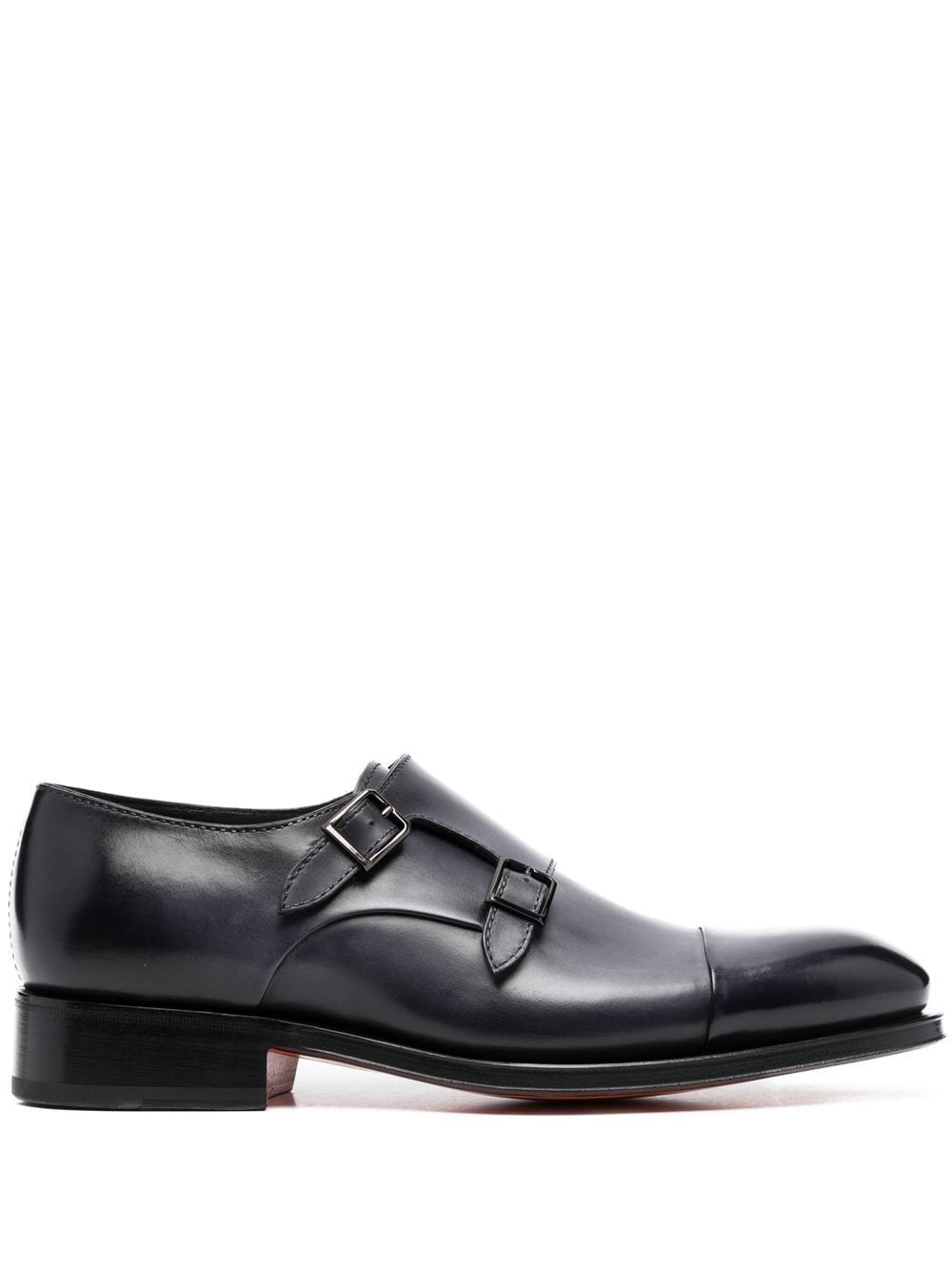 Santoni double strap leather monk shoes – Black