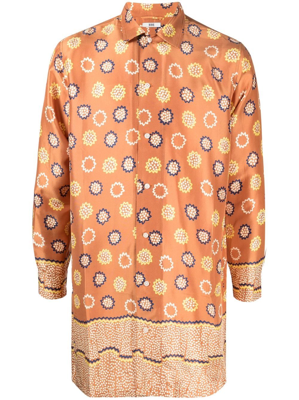 Bode All-over Graphic Print Silk Shirt In Brown