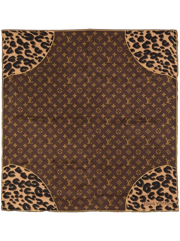 Louis Vuitton Silk Scarf Monogram Pattern Brown 55 x 54cm Vintage