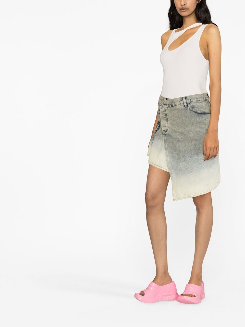 Shop Off-white Asymmetric Denim Skirt In 绿色