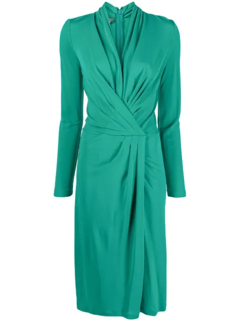 twisted-front long-sleeved midi dress