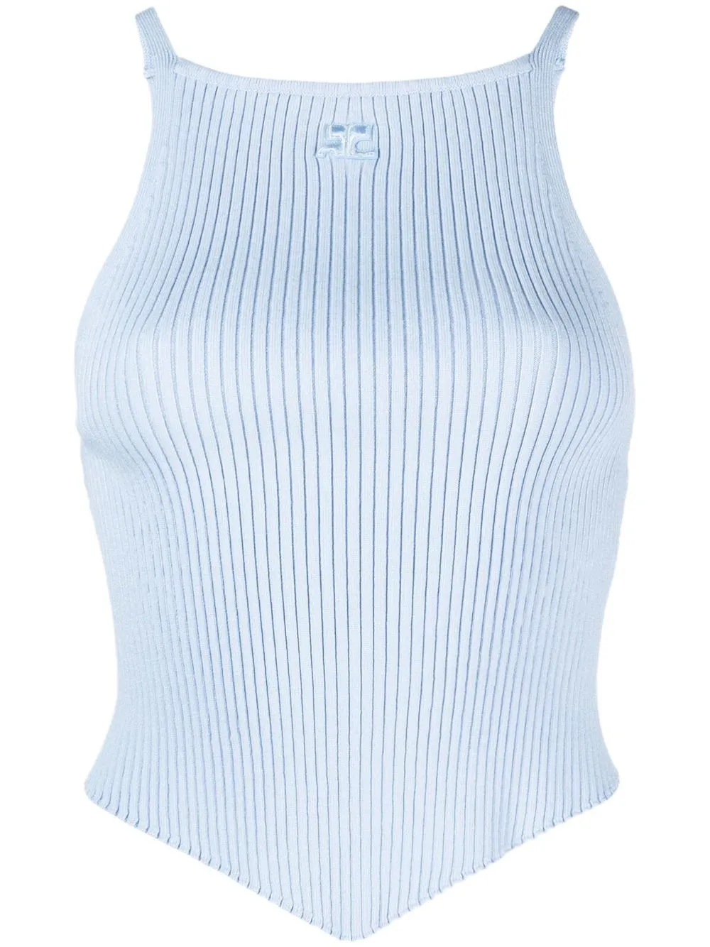 

Courrèges top tejido de canalé con logo bordado - Azul