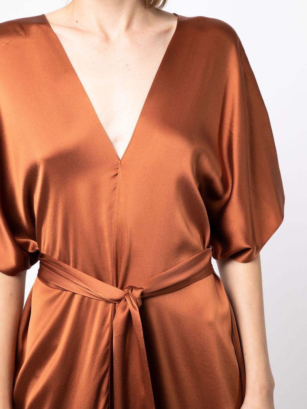 Shop Voz Tied-waist Kaftan Dress In Brown