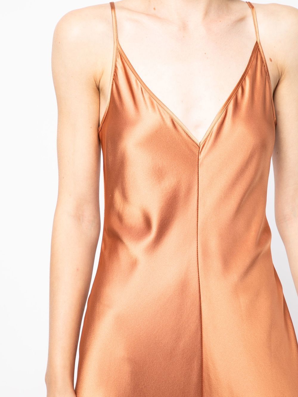 Shop Voz Satin-finish V-neck Dress In Brown