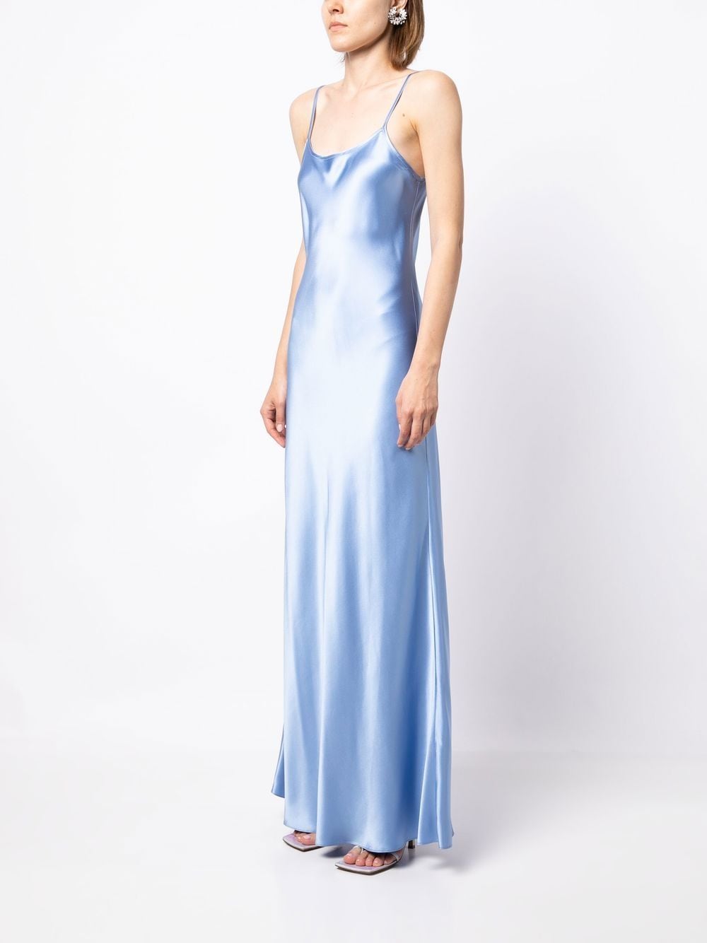 Shop Voz Scoop-neck Silk Long Dress In Blue