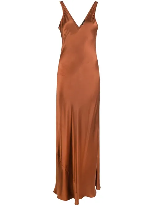 Robe longue en soie à col v - VOZ - Modalova