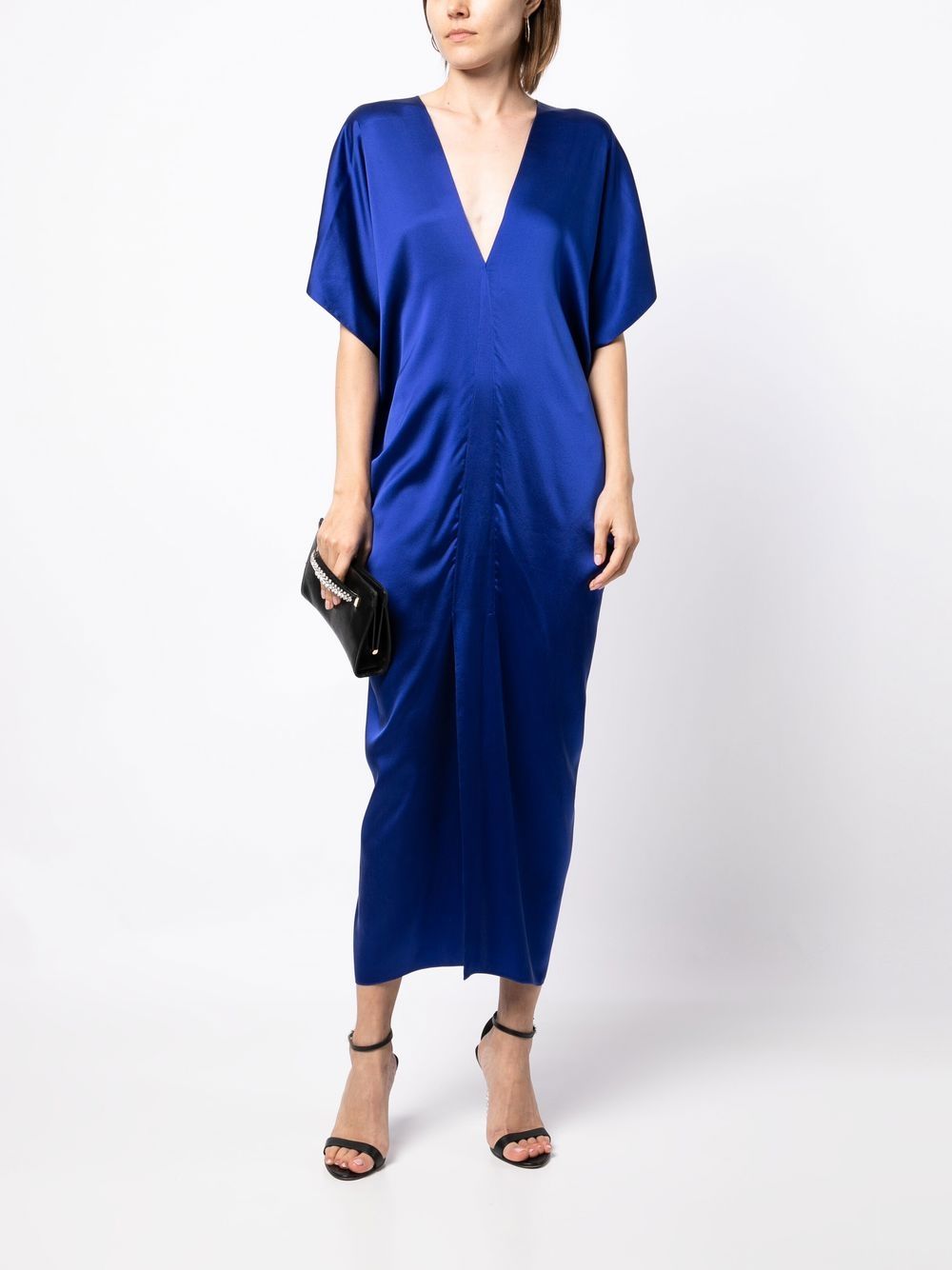 Shop Voz Kaftan-style Silk Dress In Blue