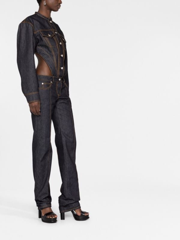 Alexander McQueen button-up Backless Denim Jumpsuit - Farfetch